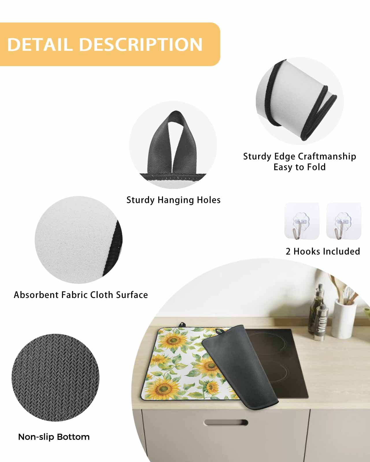 nqOlkjepod Large Induction Cooktop Protector Mat 31"x24", Sunflower Stove Top Covers for Electric Stove, Watercolor Summer Botanical Pastoral Stove Burner Cover Mats, Glass Top Stove Cover