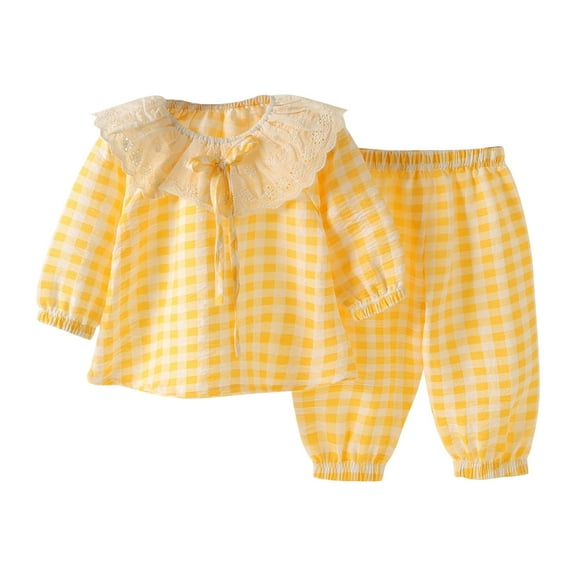 Plebaso Kids Cotton Clothes Loungewear 2 Piece Long Sleeve Tops Casual Pants Boys Girls Plaid Outfits
