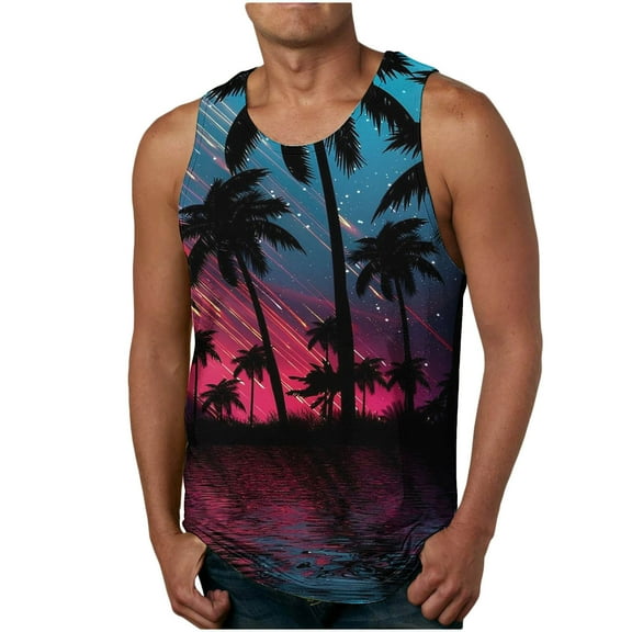 Njoeus Men's Tank Tops Summer Sleeveless Hawaiian Shirts for Men Big & Tall Gym Workout Tank Top Casual Beach Sports Shirts Novelty Graphic Tees S-4XL