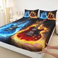 thumbnail image 3 of Manfei Blue Brown Guitsr Queen Sheet Sets,Music Theme Flat Sheet,Musical Instruments Queen Fitted Sheet For Kids,Ultra Soft Home Decor,4 Pieces, 3 of 7
