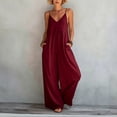 thumbnail image 2 of gakvbuo Summer Jumpsuits For Women Casual Dressy Wedding Camis Sleeveless Suspender Romper Solid Color Spaghetti Strap V-Neck Wide-Leg Pants, 2 of 6