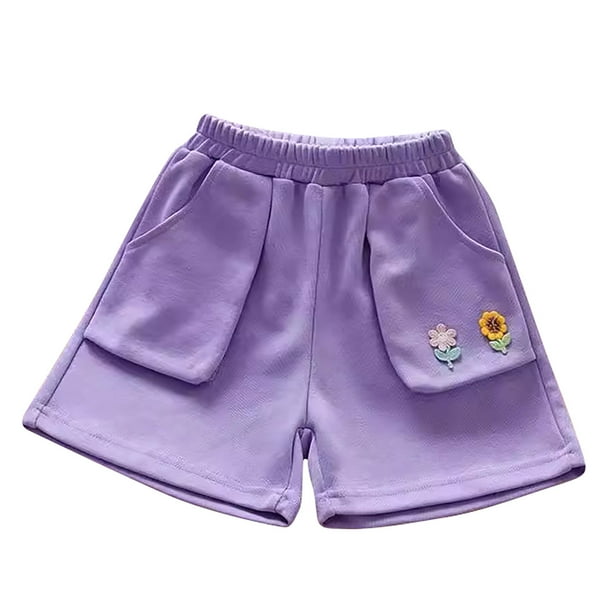 Odeerbi 3-12 Años Niñas Bermudas de Algodón de Verano Con Estampado de Flores Pantalones Cortos de Playa Con Bolsillo