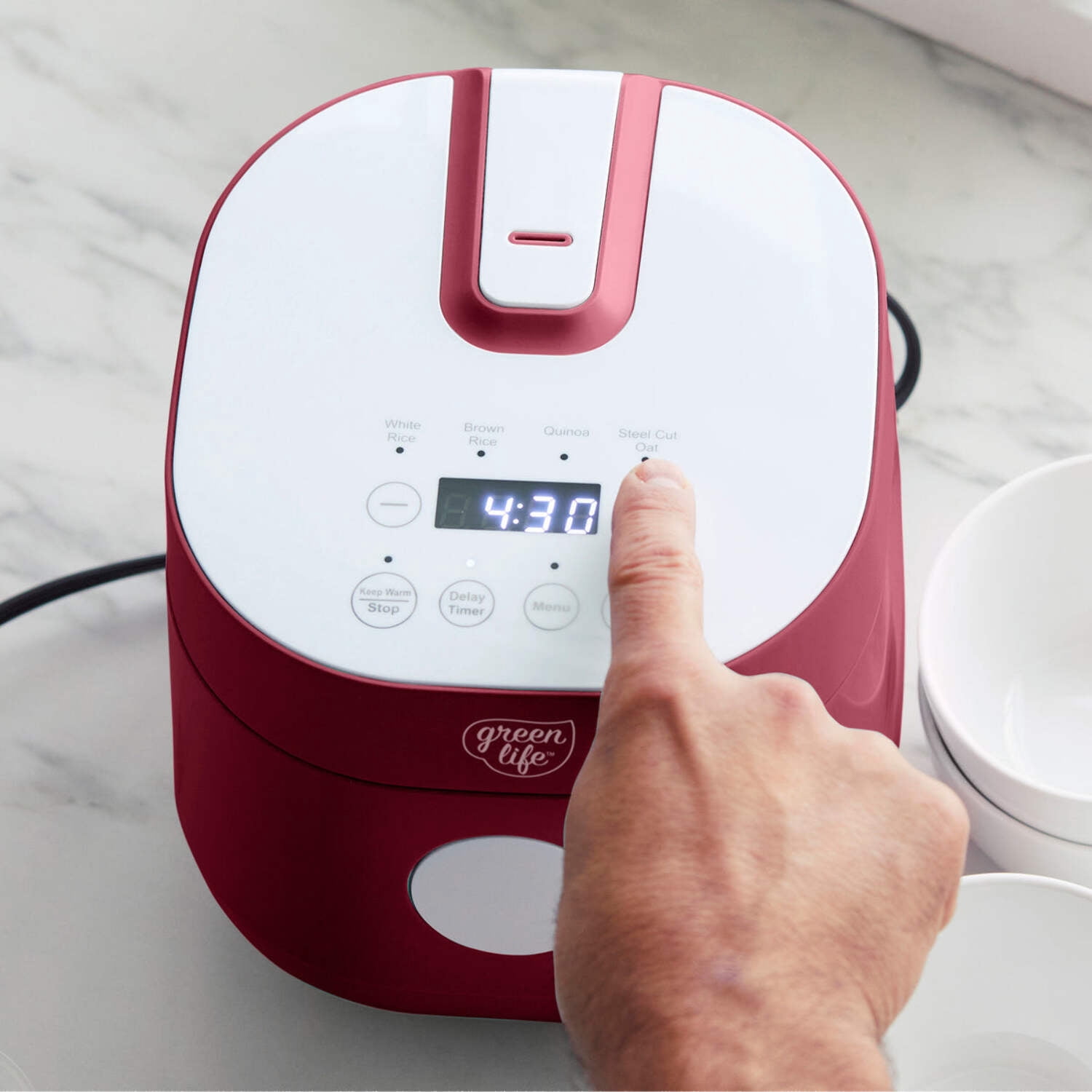 GreenLife 4 Cups Cooked, 2 Cups Uncooked Rice Cooker, Red