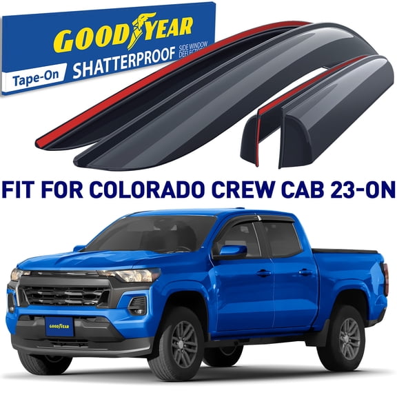 Goodyear Shatterproof Window Deflectors for Chevy Colorado 2023-2025 Crew Cab, Tape-on Rain Guards, Window Visors, Vent Deflector Visor, Car Accessories, 4 pcs. - GY008789