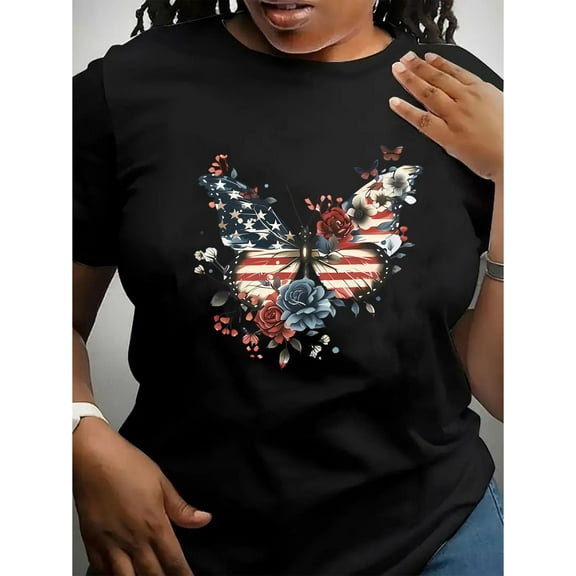 Women's Casual Crew Neck T-Shirt with Geometric Lemon Soda Print, Polyester 95% Spandex 5%, Medium Stretch Knit Fabric, All-Season Fashion Top