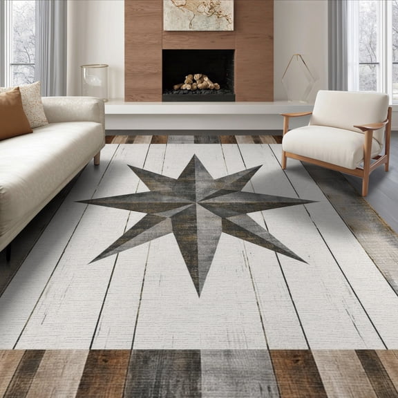 ODIKA 8'x10' Washable Area Rug Door Farmhouse Lone Plank Inspired Vintage Border Southwestern for Living Room, Under Sectional, Family , Durable, Non-Slip