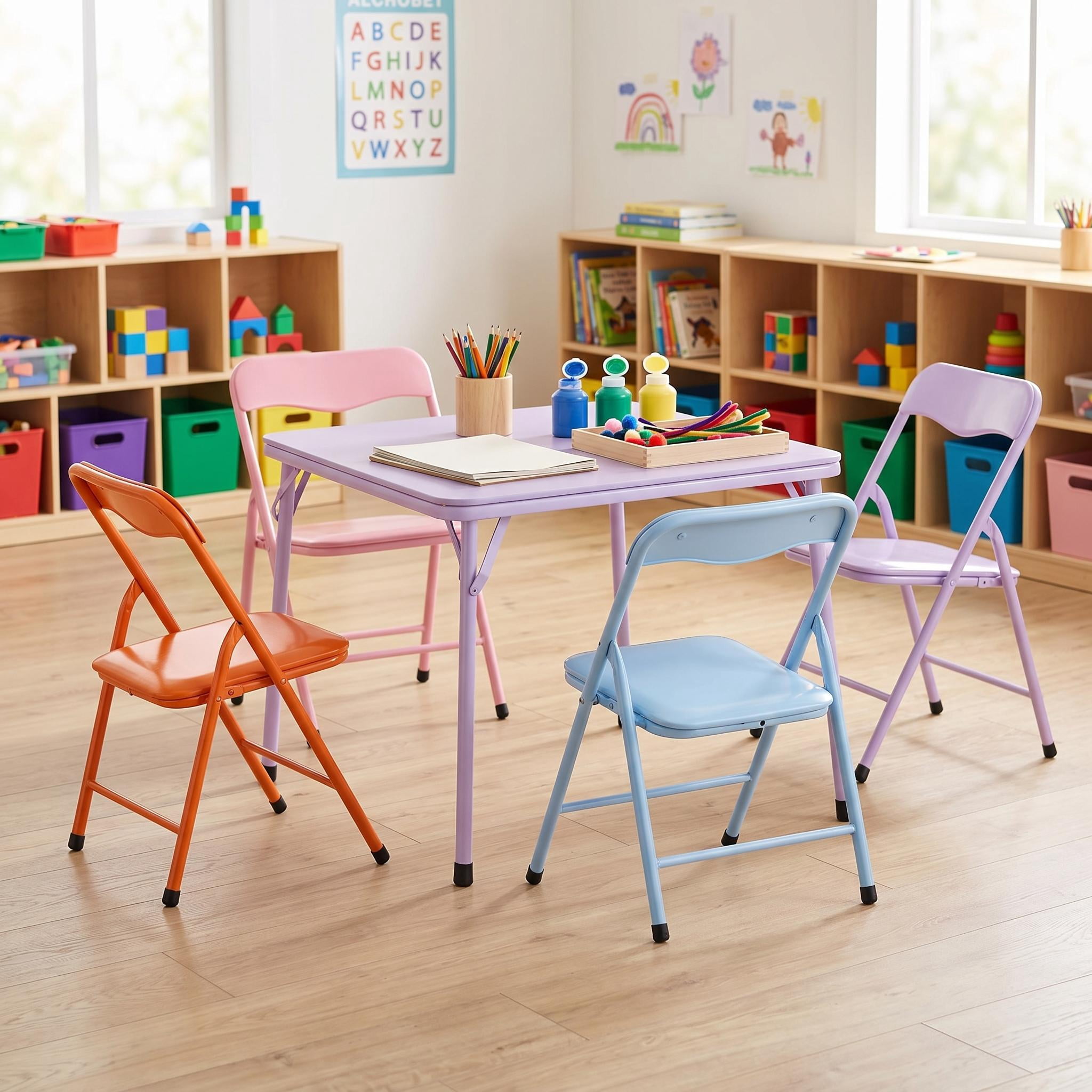 Homy Casa Kids Play Table and 4 Chairs Set, Ideal for Toddler Daycare Preschool Classroom Playroom