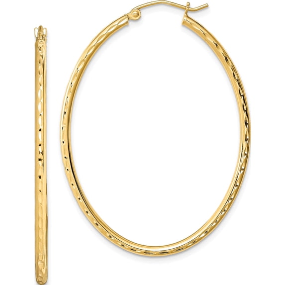 Sterling Silver Gold-Plated Textured 2mm Hollow Oval Hoop Earrings (46 X 37) Made In Indonesia qe8461