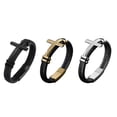 thumbnail image 4 of Men‘s Cross Leather Bracelet Cross Tag Bracelet Leather Wrist Strap Adjustable Drawstring Bracelet, 4 of 6