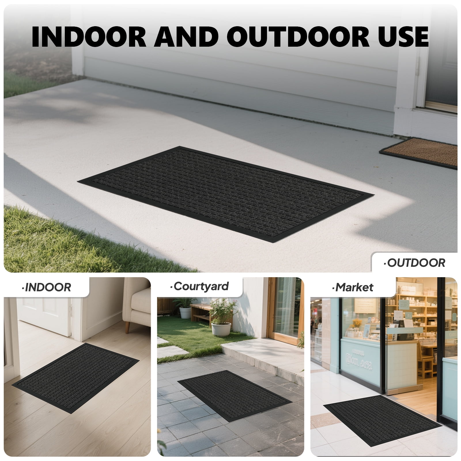 Kitchen Bath Mat, Small Grid Pattern Floor Mat with Composite Rubber Backing, Waterproof Non-Slip Door Mat for Kitchen Bathroom Laundry Room Entryway