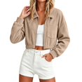 thumbnail image 2 of RFQWOVSR Womens Fall Solid Color Short Zip Jacket Lightweight Casual Coat with Pockets XL, 2 of 6