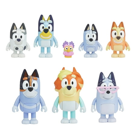 Bluey, Extended Heeler Family Pack, 2.5-3 inch Figures, Bluey, Bingo, Socks, Muffin, Uncle Stripe, Uncle Rad, Nana and Chattermax, Preschool, Toys for Kids, Ages 3+