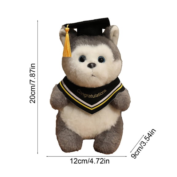 ToyKingdee Graduation Husky Plush with Cap and Sash, Soft Stuffed Animal for Graduation Gifts and Celebrations