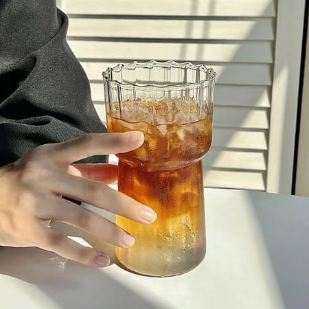 

Ribbed Drinking Glasses Ribbed Glass Cups Vintage Glassware for Whiskey Cocktail Glasses Iced Coffee cup Coffee Bar Accessories Mothers Day Gifts for Mom