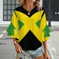 thumbnail image 3 of Jamaica Flag Women's V-Neck Blouse With 3/4 Ruffled Bell Sleeves Casual Top Ladies Blouses, 3 of 7
