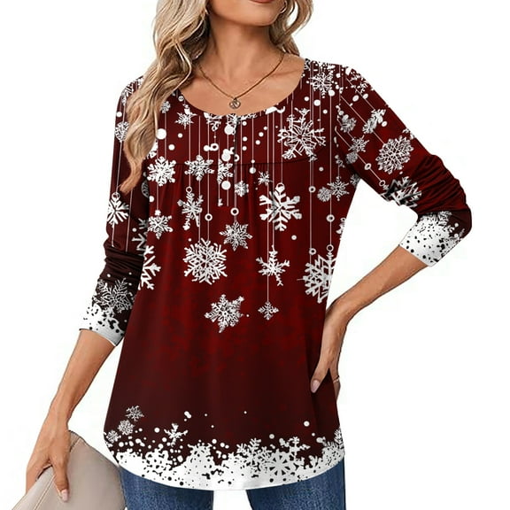 Jsaierl Christmas Shirts Women Plus Size Christmas Print Tees Soft Crewneck T-shirt Short Sleeve Tunic Blouse Tops Christmas Gifts