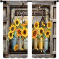 thumbnail image 5 of Sunflower Farmhouse Country Kitchen Curtains 27.5W X 39L Inch 2 Panel Vintage Yellow Floral Small Short Cafe Tier Curtains Barn Door God Says You are Bathroom Window Drapes Treatment, 5 of 6