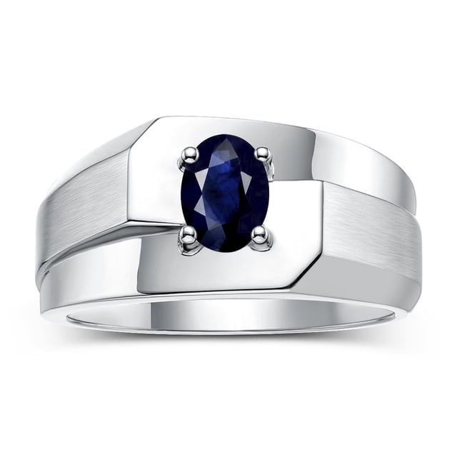 RYLOS Men's Rings 14K White Gold Ring Classic Solitaire 7X5MM Oval Shape Gemstone Designer Band Sapphire September Birthstone Rings For Men Size 10