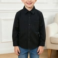 thumbnail image 2 of yboeqw Boys' Long Sleeve Dress Shirt Solid Button Down Uniform Woven T-Shirts for Boy Classic Fit Outwear Clothes(15-16 Years,Black), 2 of 5