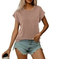 thumbnail image 4 of CALIPESSA Trendy Womens Ribbed T Shirt Tops Casual Short Sleeve 2024 Summer Basic Tee Khaki L, 4 of 5