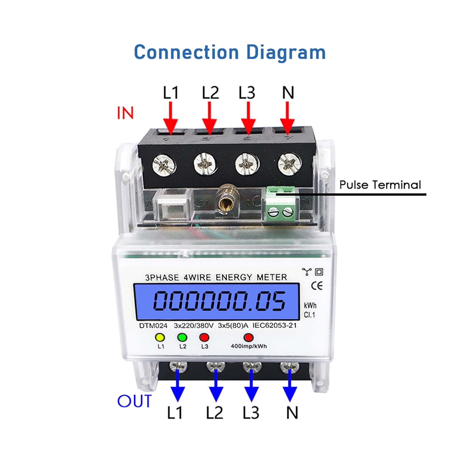 3 Phase 4 Wire Energy Meter 220/380V 5-80A Energy Consumption KWh Meter DIN Rail Installation Digital Electric Power Meter With LCD Backlight Display