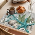 thumbnail image 3 of Coastal Teal Starfish Placemats Set of 8 Summer Ocean Beach Shell Pine Leaf Place Mats Indoor Wipeable Table Mats Washable Cloth Dining Table Placemats for Kitchen Holiday Party Home Decor 13x19 Inch, 3 of 9