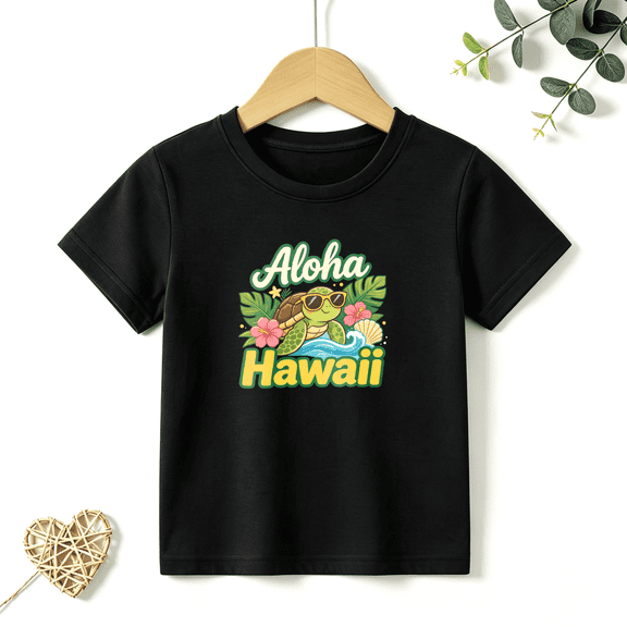 Boys Graphic T Shirt Aloha Hawaii Turtle Short Sleeve Kids Tees Tropical Summer Beach Style 100% Cotton Soft Child Tops 4-13Y