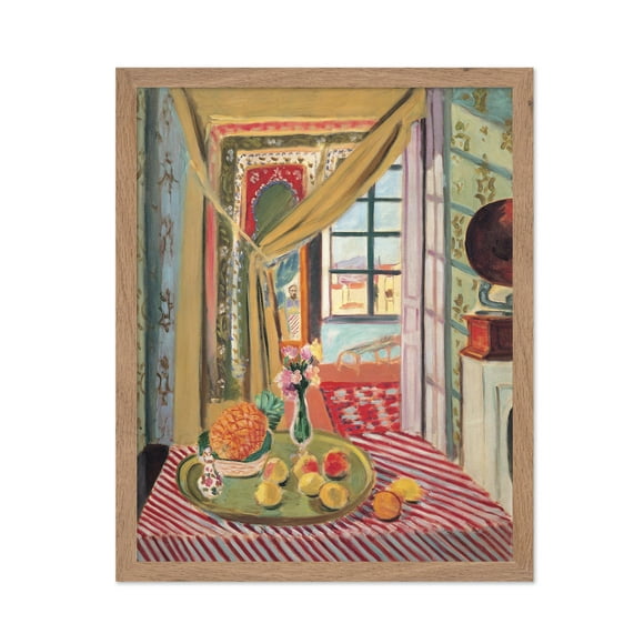Poster Master Classic Henri Matisse Poster - Vintage Fauvism Print - Gift for Artist, Traveler - Interior with Phonograph, Flowers, Open Window - Wall Decor for Home, Hotel, 11x14 Beige Framed