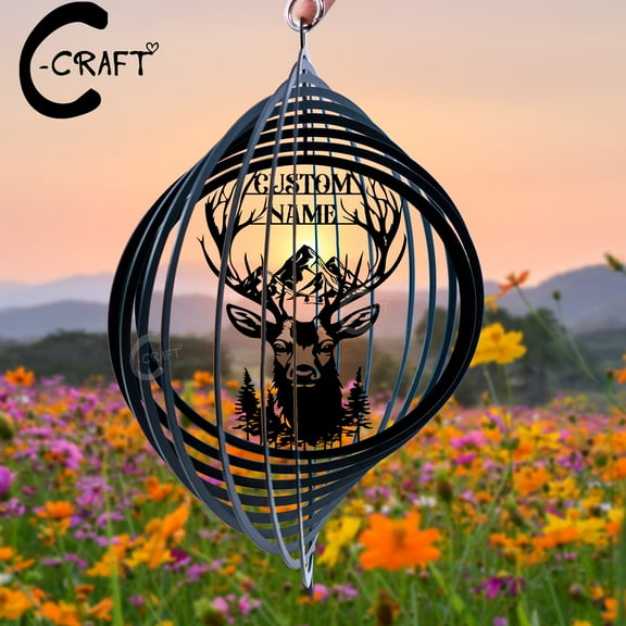 C-CRAFT Custom Deer Metal Wind Spinner 8 inches for Deer Lovers Outdoor Garden Decor
