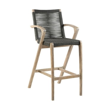 Brielle Outdoor Light Eucalyptus Wood and Charcoal Rope Bar Height Stool