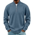 thumbnail image 2 of hotojiny Mens Quarter Zip Pullover Casual Textured Golf Shirts Lightweight Long Sleeve Sweatshirt for Hiking Workout(Blue,Large), 2 of 7