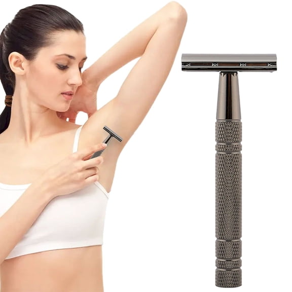 Double Edge Razor for Women and Men - Reusable Safety Razor with 10 Blades, Alloy Metal, Textured Grip, Classic Three Piece, Precision Grooming, Eco Friendly, Body Hair Removal, Ho Makeup Organizers