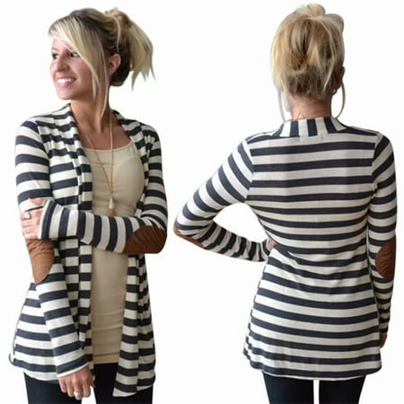 Cotton Cardigan Jacket - Women Winter Long Sleeve Thin Striped Cotton Coat Cardigans