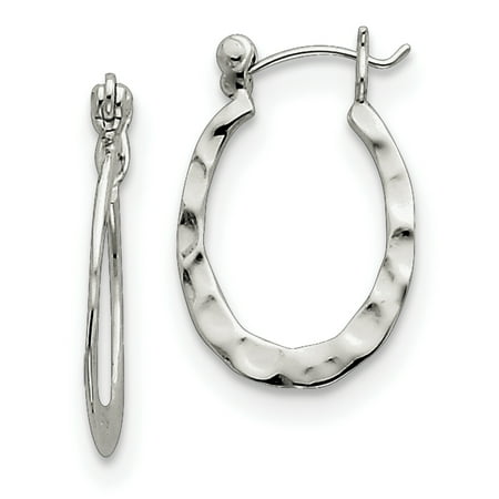 Polished Hammered Oval Earrings - 925 Sterling Silver Hammered & Polished Oval Hoop Earrings