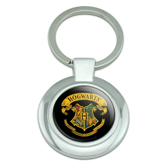 Harry Potter Ilustrated Hogwart's Crest Keychain Classy Round Chrome Plated Metal
