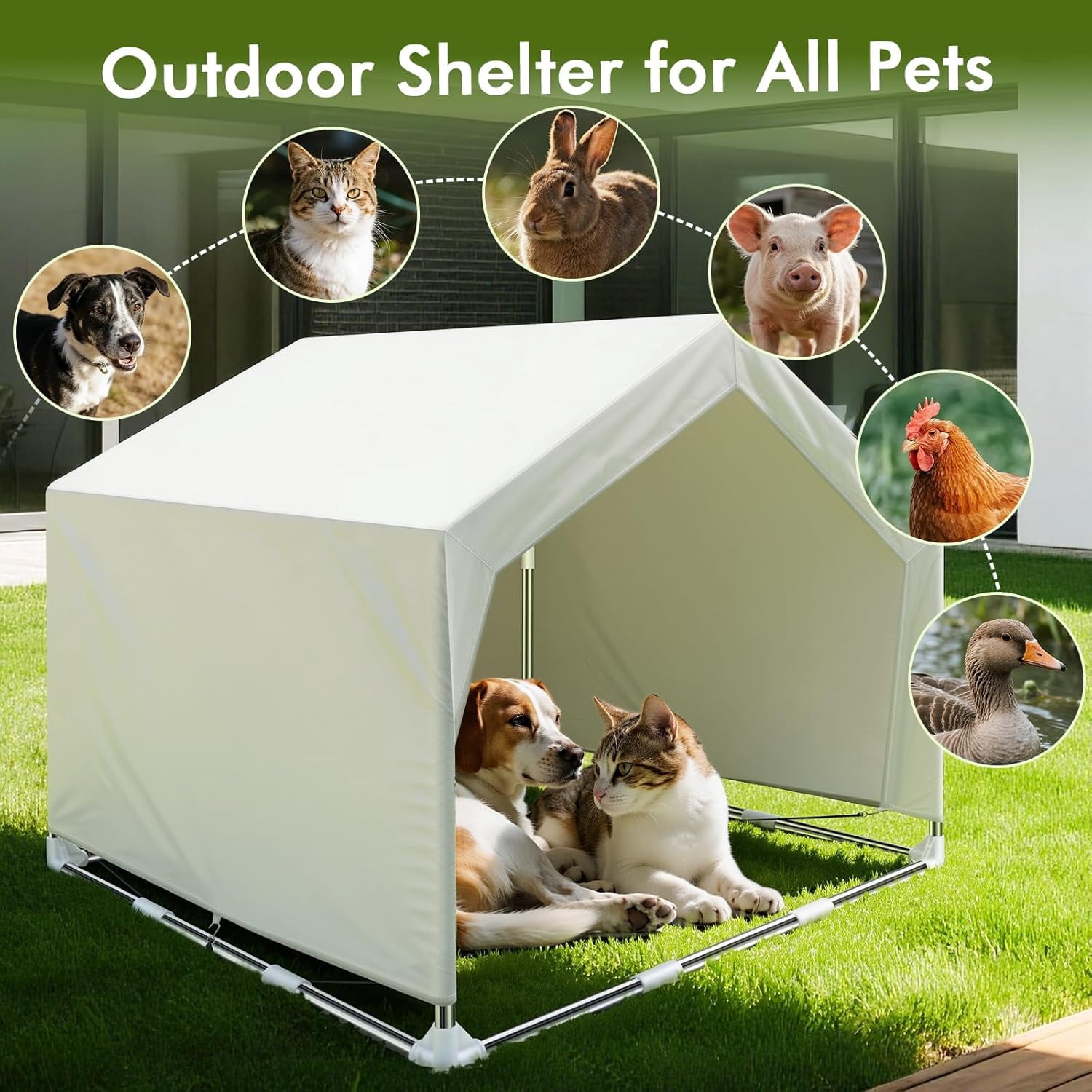 Elevated Dog House for Outdoor or Indoor - Waterproof Dog Tent Cat House, Dog Sunshade Tent, Pet House with Removable Cover, Suitable for Medium Cats Dogs