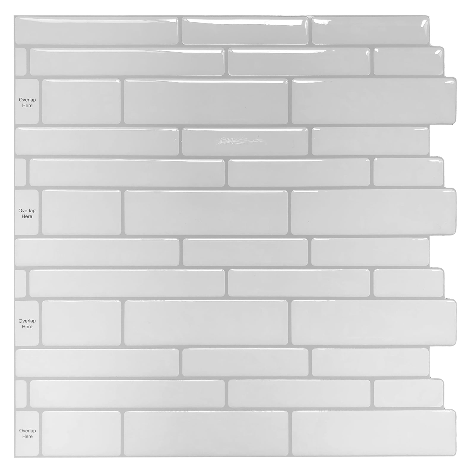 Long King Tile Peel and Stick Backsplash Tile White Subway Wall Tile 12 in.  x 12 in. (10-Pack)