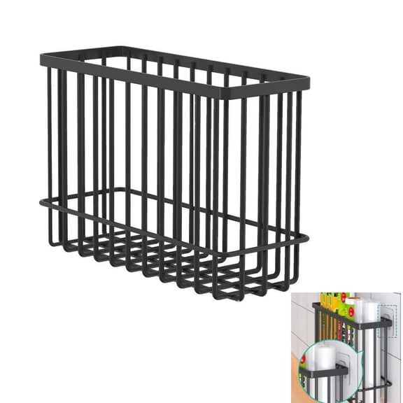 Large Adhesive Cabinet Door Organizer Basket, Kitchen Wrap Organizer Rack,Wall Basket Storage for Pantry Bathroom (No Drilling,Black,1Pcs)