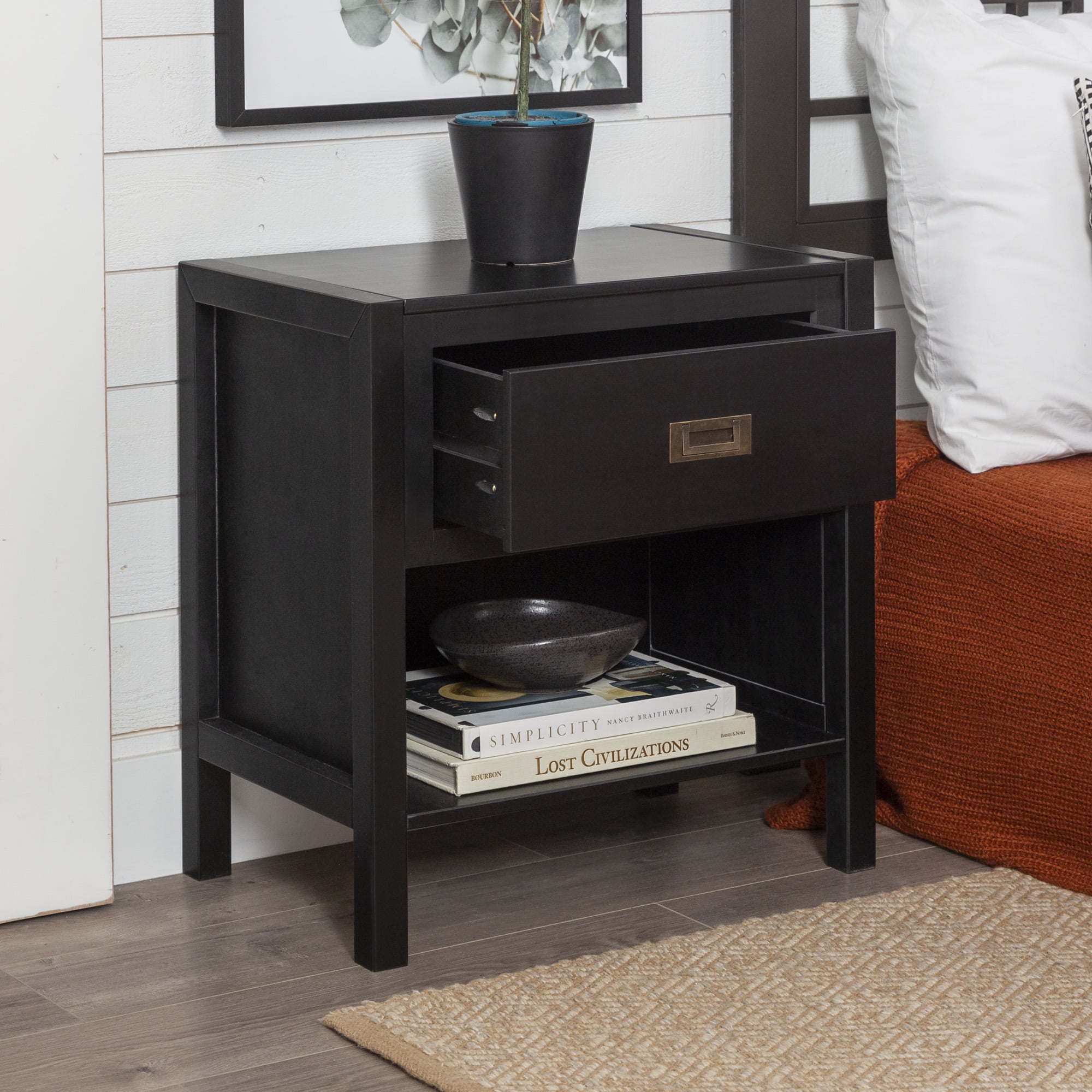 Chateau Lyon Annabelle One Drawer Open Storage Nightstand, Black