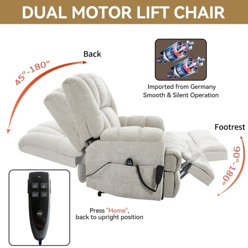 Power Lift Recliner Chair with Heat Massage - Dual Motor 350LB Heavy Duty Electric Recliner, Infinite Position for Elderly, Gifts for Mothers/Fathers, Beige