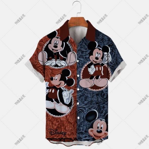 Disney Men's Hawaiian Shirt Short Sleeve Button Cartoon Pattern Mickey Mouse Mickey Print Casual Beach Hawaiian Shirt Plus SizeL Gao Jinjia LED