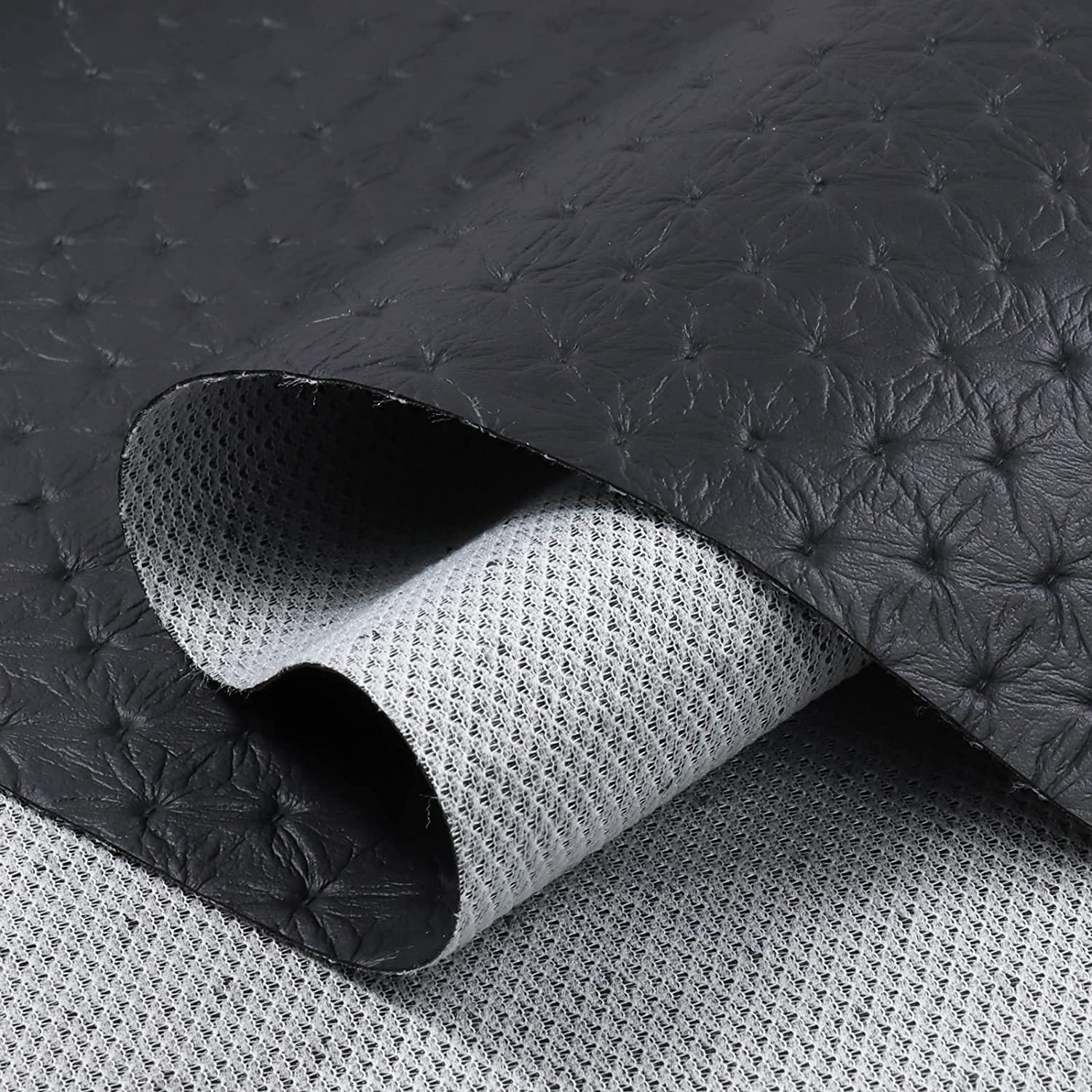 Black Faux Leather Sheet Vinyl Marine Upholstery Diamond Embossed Leather Fabric Soft&Waterproof for Sofa,Pillow,Seat,SUV,RV,DIY Project