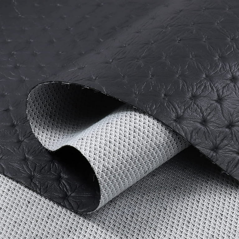 Black Vinyl Fabric Material Embossed Diamond Stitch Synthetic Faux Leather  Upholstery 