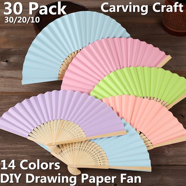 30/20/10 Pack Hand Held Fans White Silk Bamboo Folding Fans Handheld