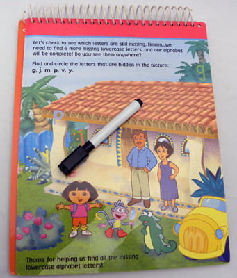 DORA the EXPLORER all about letters Activity Wipe Off Mat Writing Markers 6 