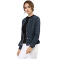 thumbnail image 4 of Chaqueta de mezclilla Allegra K con cuello redondo botones manga larga peplum azul M, 4 of 6