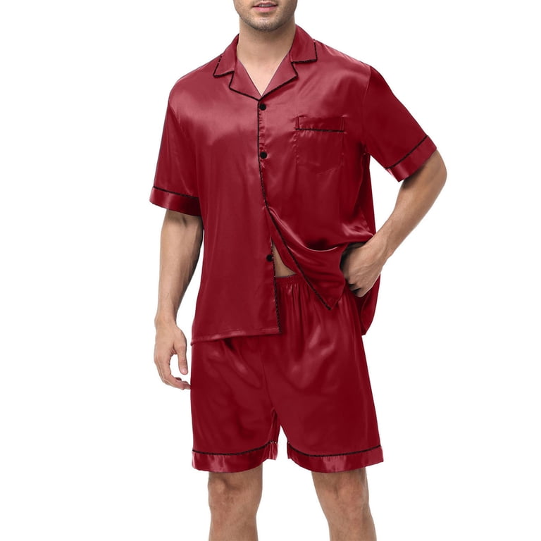 Men's Satin Silk Pajama Set – Short Sleeve Button Down Shirt & Shorts, Summer Sleepwear