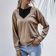 thumbnail image 5 of JINMGG V Neck Sweaters for Women Fall Winter Clearance,Fashion Women Casual V-neck Color Fake Two Piece Stitching Knitted Sweater, 5 of 9