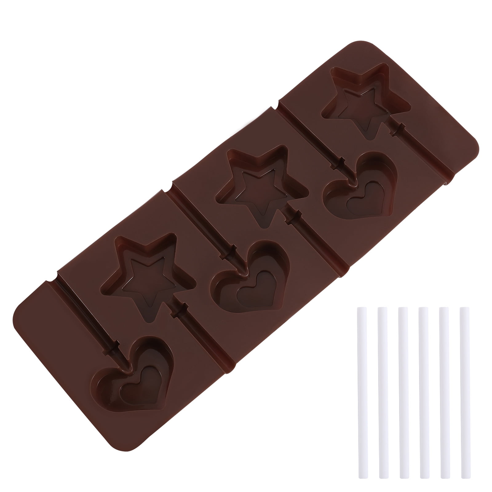 Jinzuke 6 Slots Lollipop Silicone Mold Chocolate Candy Sugar Jelloy Loving Heart Stars Shaped Mould Baking Supplies 