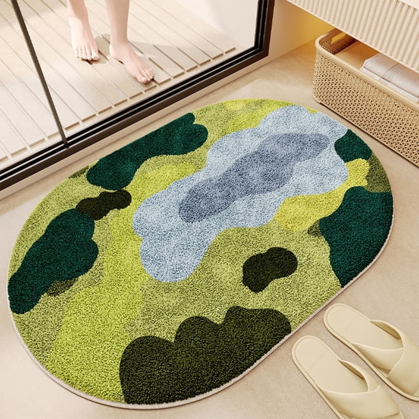 Imitation Sheep Wool Bath Mat | Soft Fluffy Modern Area Rug | Water Absorbent Non-Slip Polyester Surface | Multicolor | 16x24in | Entrance | Indoor